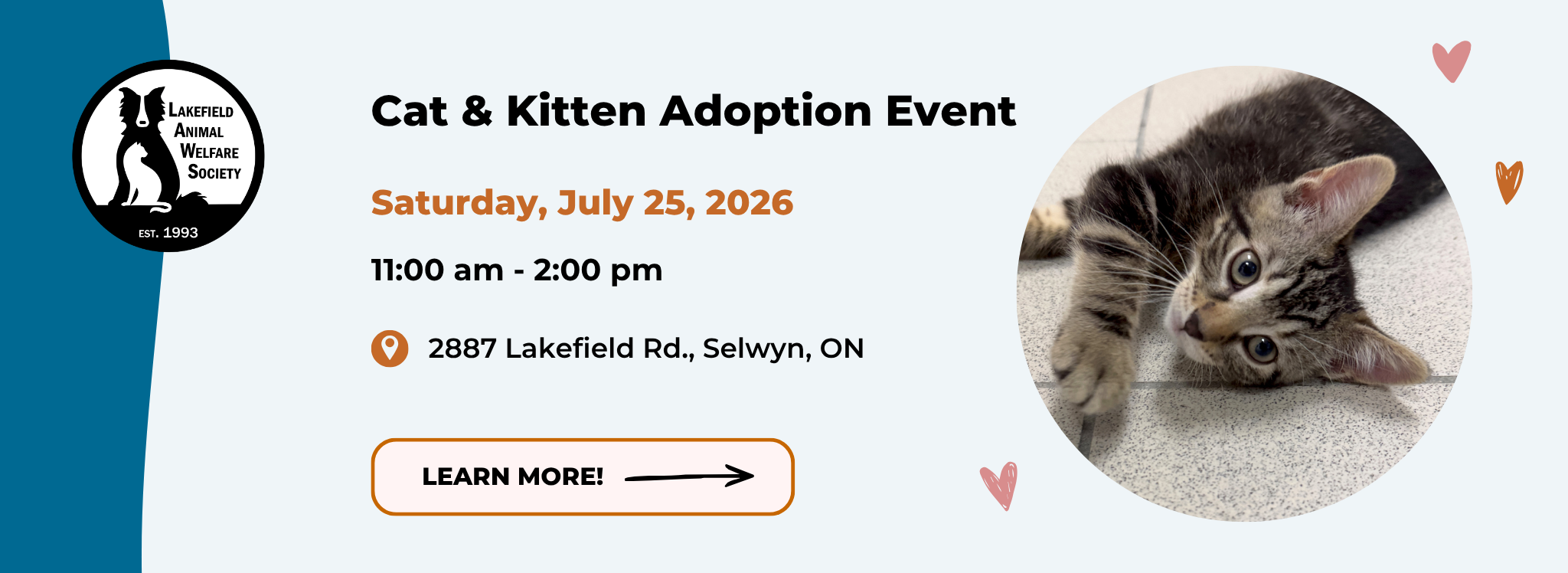 2026 Cat and Kitten Adoption Event. Learn more.